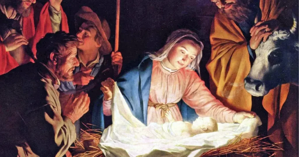 imagem da virgem maria olhando jesus na manjedoura